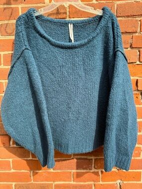 Anthropologie Teal Scoop-Neck Cozy Pullover Sweater